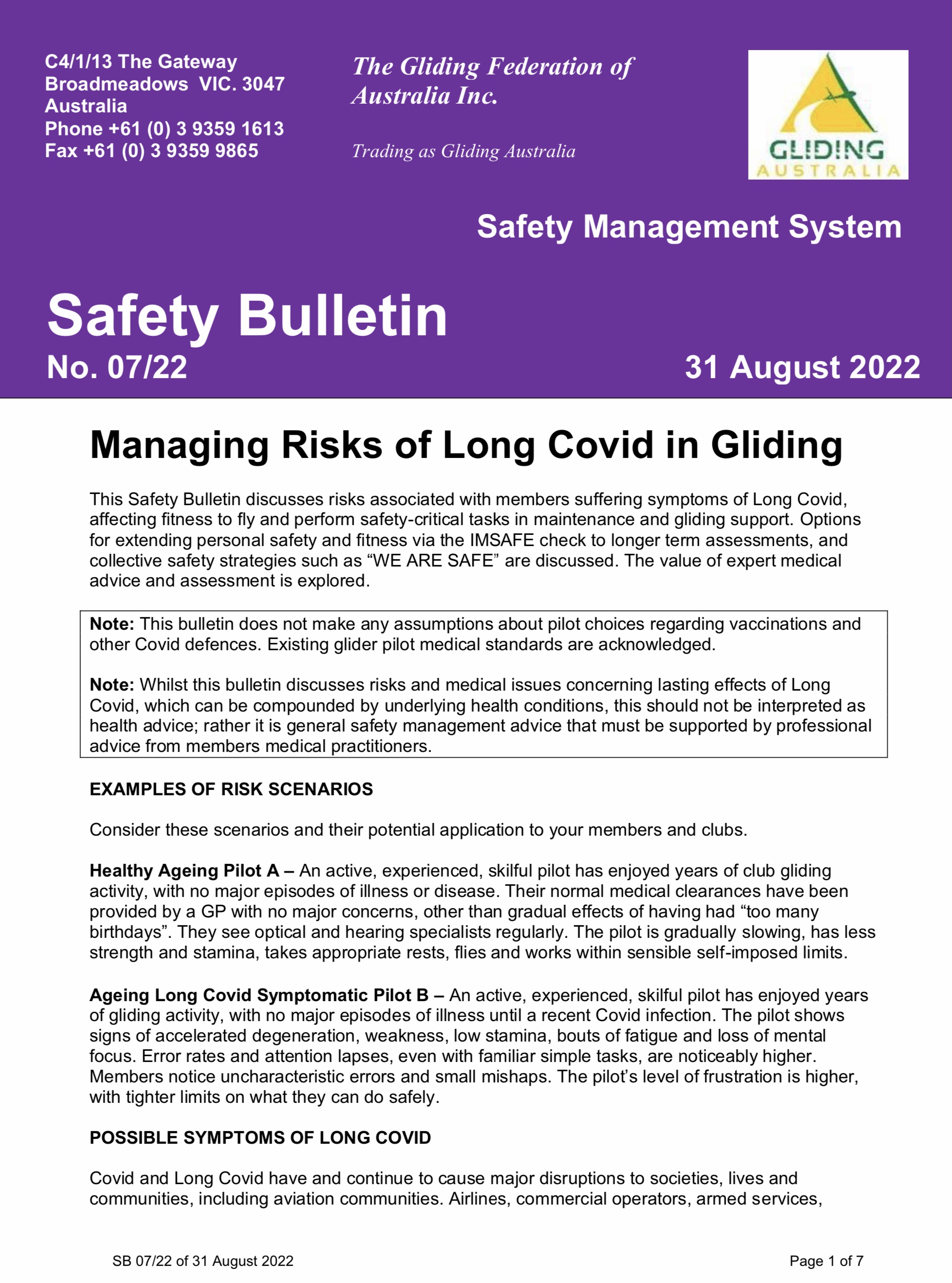 SB 07 22 Managing Risks of Long Covid in Gliding