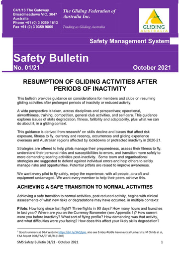 GFA SB 01/21 Resumption of Gliding Activities After Periods of Inactivity