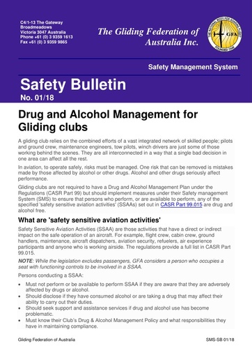 GFA SB 01/18 Drug and Alcohol Management for Gliding clubs
