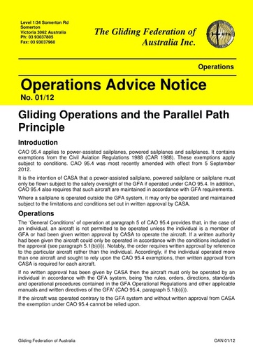 2012 - OAN 01/12 Gliding Operations and the Parallel Path Principle