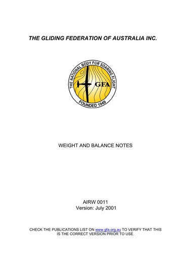 Weight and Balance notes 2001 AIRW-D011