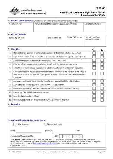 CASA form684 Checklist-Experimental LSA