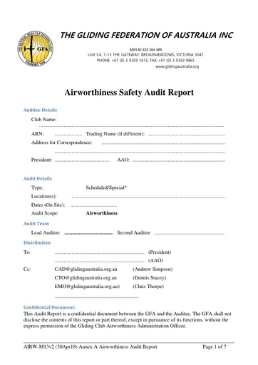 Club Airworthiness Surveillance Audit Template AIRW-F011 (AIRW-M13v2 Annex A) 2018.04.18