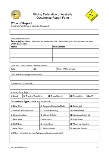 GFA Occurrence Report Form