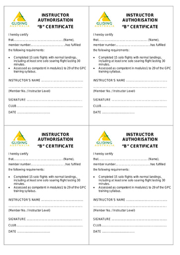 B Certificate Instructor Certification Form
