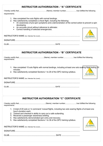 'A, B & C' Certificate Instructor Certification Form