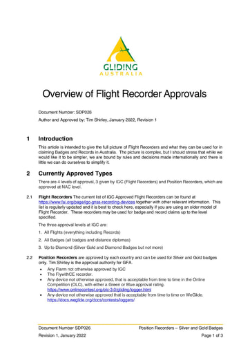 SDP026 Overview of flight recorder approvals Rev 1 Jan 2022